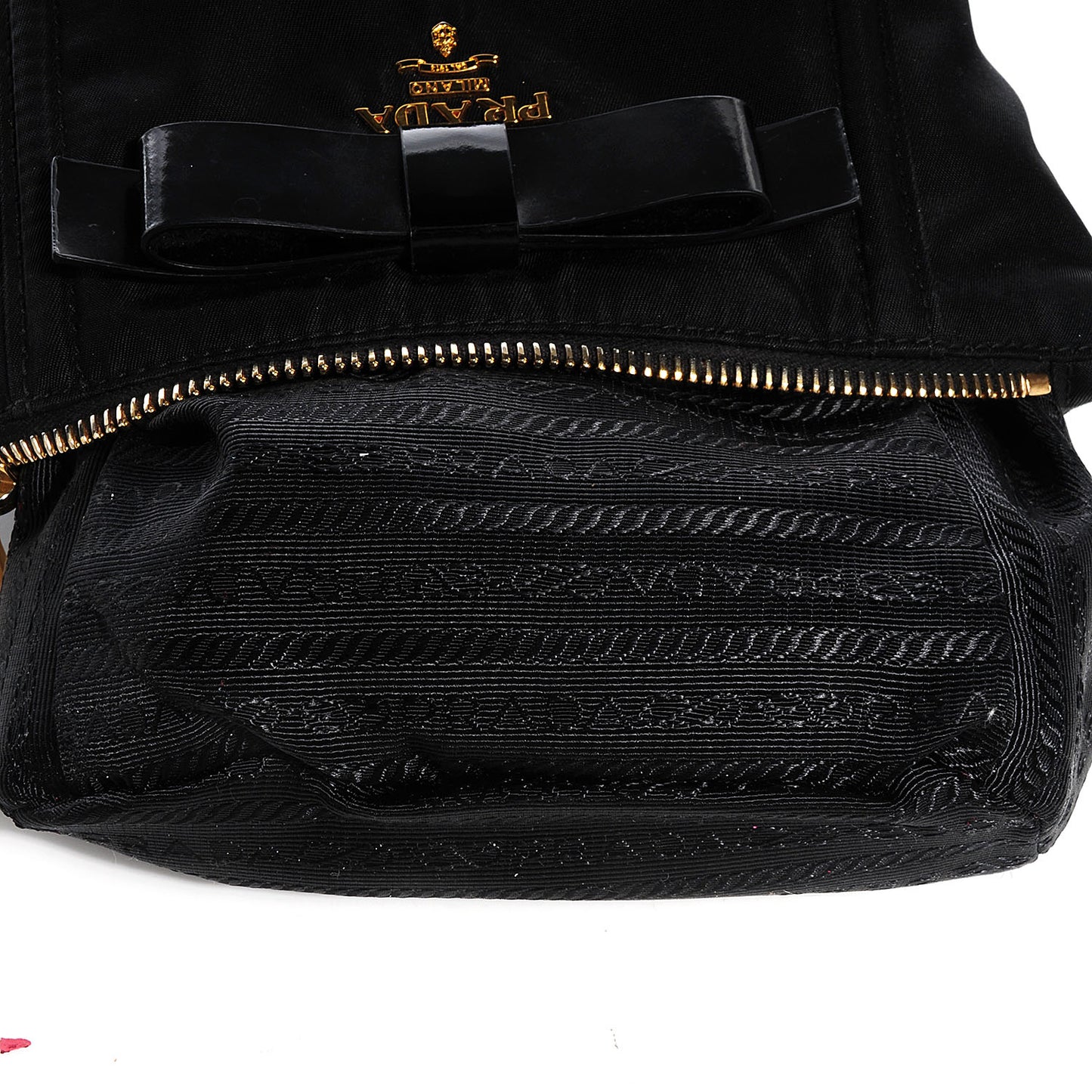 Tessuto Nylon Spazzolato Bow Cosmetic Bag Nero Black