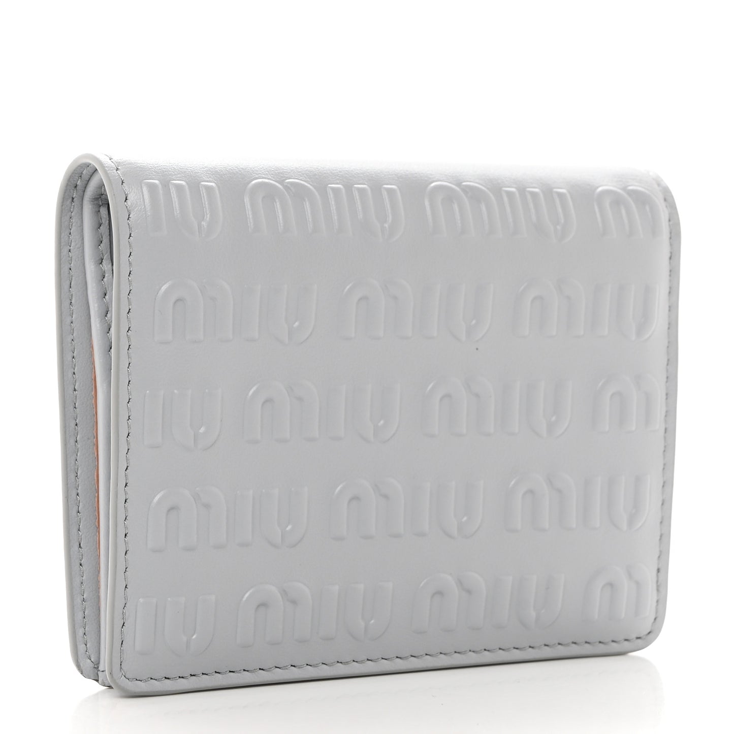 MIU MIU Calfskin Logo Embossed Bi-Fold Compact Wallet Fiordaliso