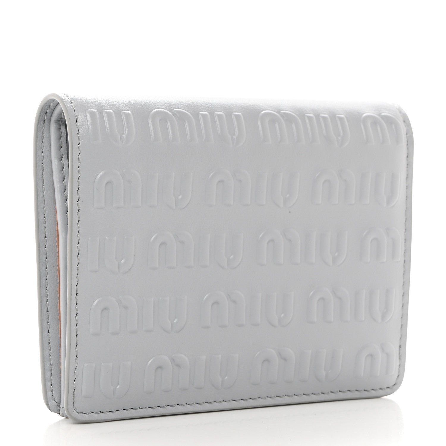 Miu Miu MIU MIU Calfskin Logo Embossed Bi-Fold Compact Wallet Fiordaliso 4 of 8