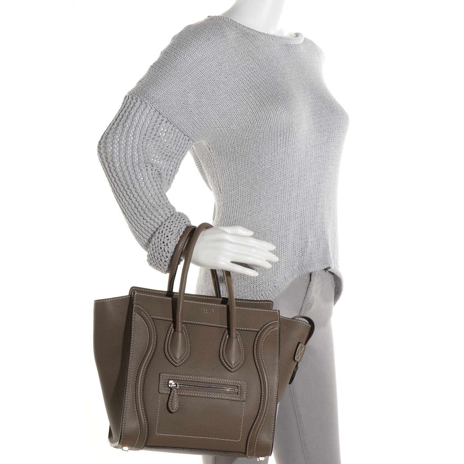 Celine Drummed Calfskin Micro Luggage Souris 2 of 9