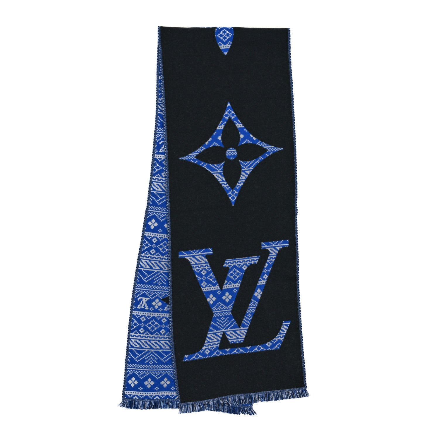 Louis Vuitton Wool Scarf Black Blue 2 of 3