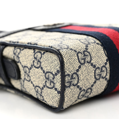 Gucci GG Supreme Monogram Textured Calfskin Web Mini Ophidia Messenger Beige Blue 9 of 11