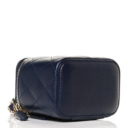 Chanel Caviar Quilted Mini Vanity Case With Chain Navy Blue 9 of 13