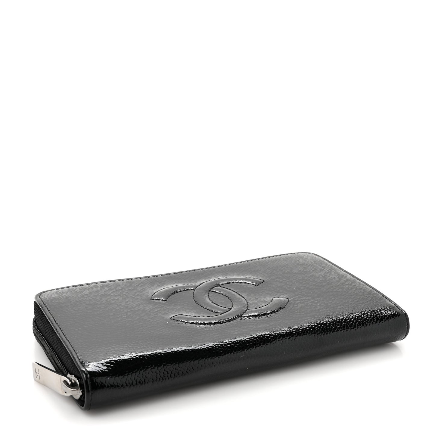 Patent Caviar Timeless CC Large Gusset Zip Around Wallet Black