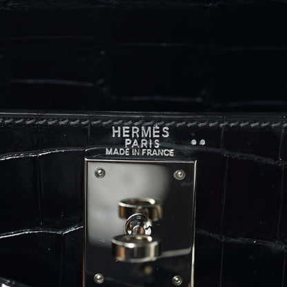 Hermes Shiny Niloticus Crocodile Kelly Sellier 28 Bleu Marine 19 of 42