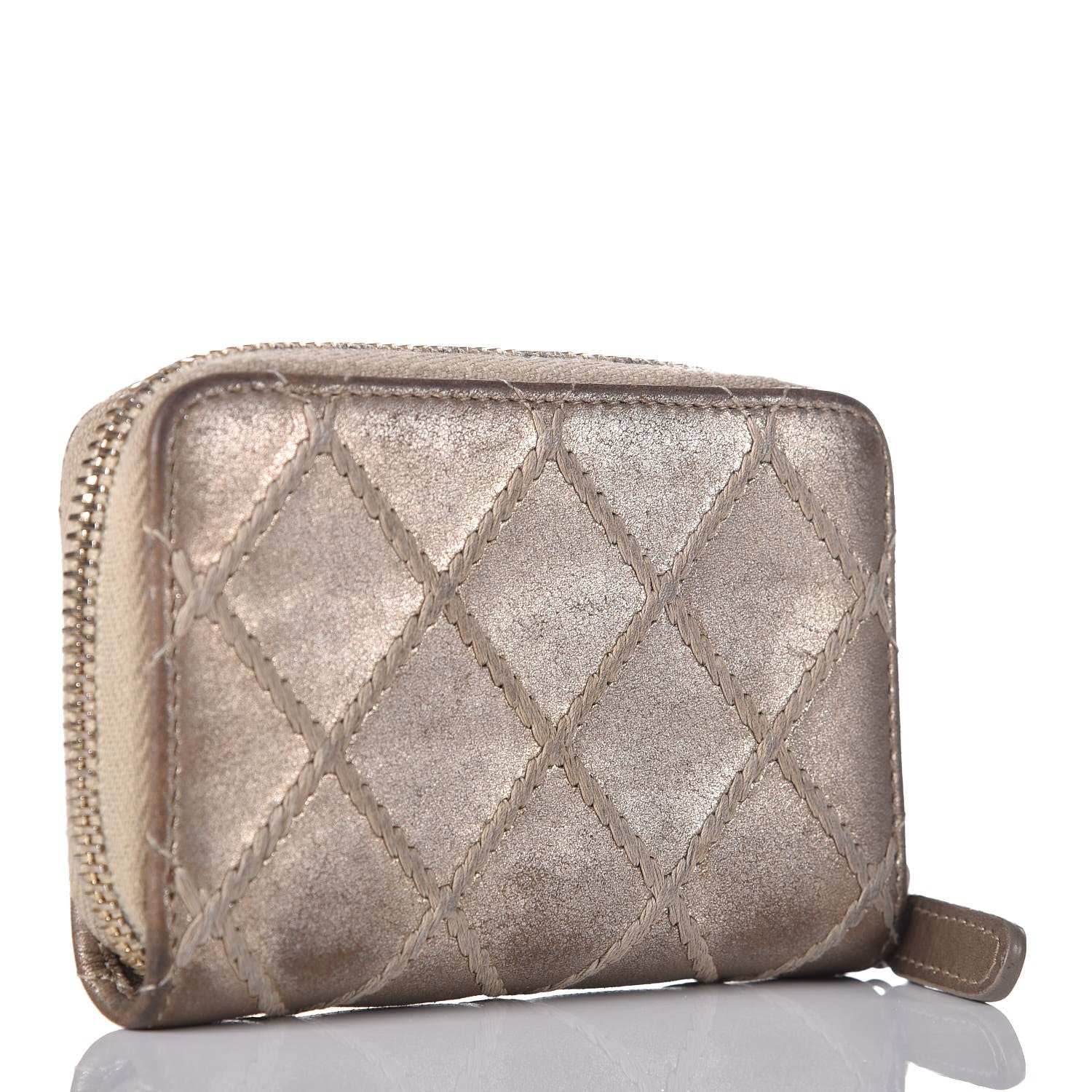 Chanel Metallic Lambskin Stitch Zip Coin Purse Gold 3 of 8