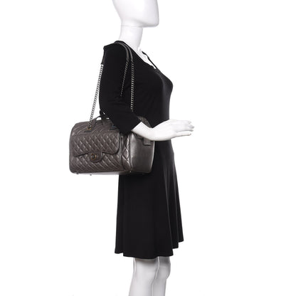 Chanel Metallic Grained Calfskin Quilted Large Casual Pocket Bowling Bag Silver 2 of 12
