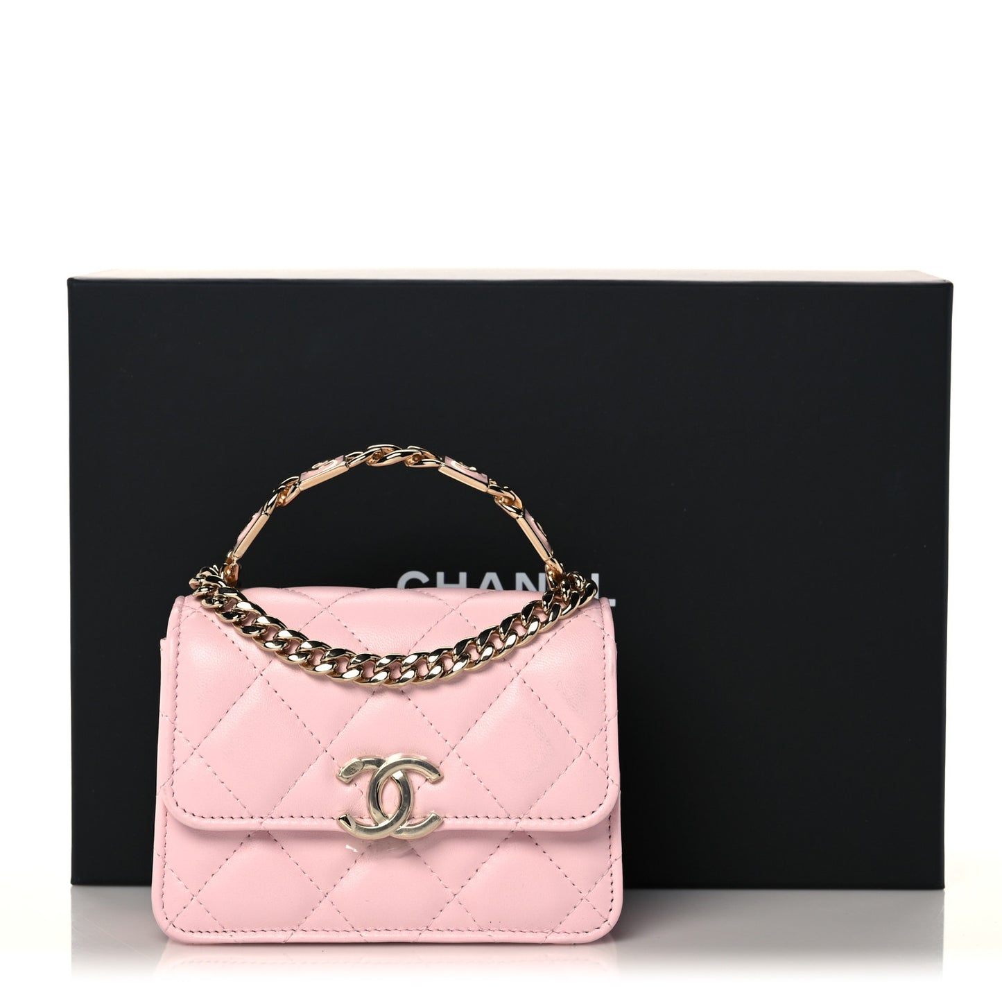 Lambskin Quilted Pick Me Up Clutch With Chain Pink