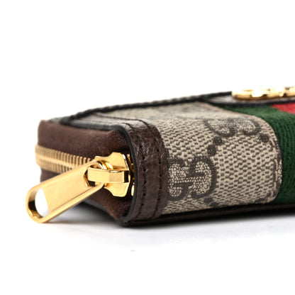 Gucci GG Supreme Monogram Textured Dollar Calfskin Web Ophidia Zip Around Card Case Wallet Beige Ebony New Acero 7 of 9