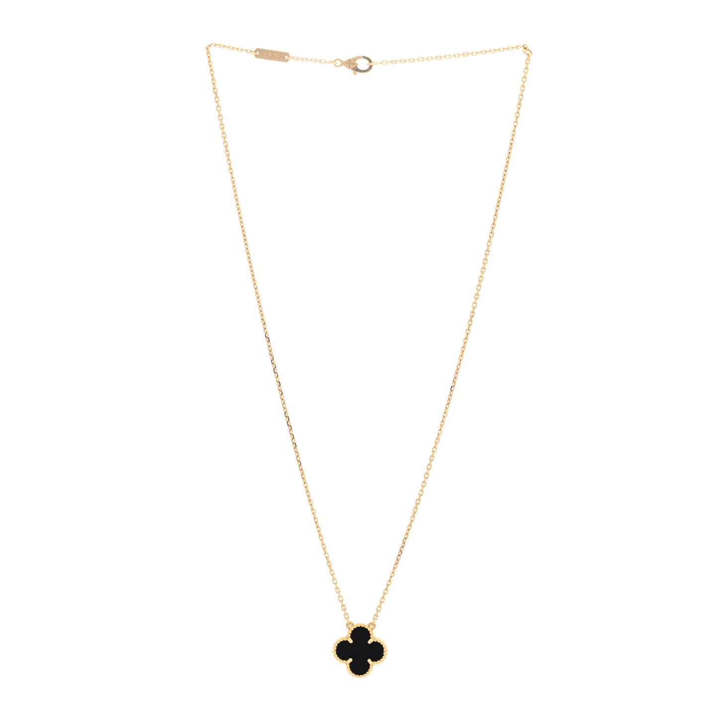 18K Yellow Gold Black Onyx Vintage Alhambra Pendant Necklace