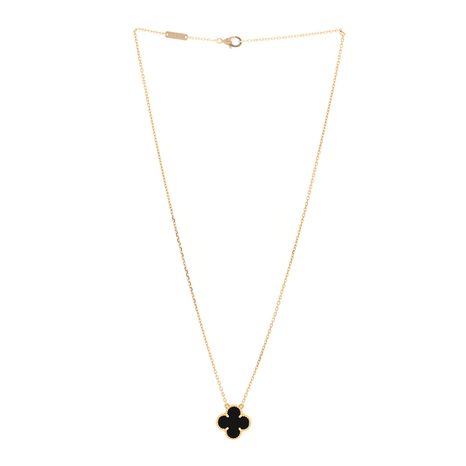Van Cleef & Arpels 18K Yellow Gold Black Onyx Vintage Alhambra Pendant Necklace 3 of 5