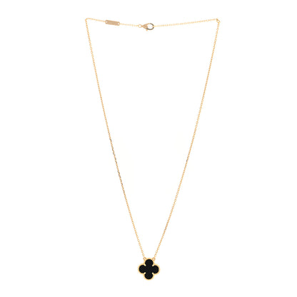 Van Cleef & Arpels 18K Yellow Gold Black Onyx Vintage Alhambra Pendant Necklace 3 of 5