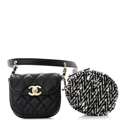Chanel Tweed Lambskin Quilted Waist Bag With Coin Purse Black 1 of 11
