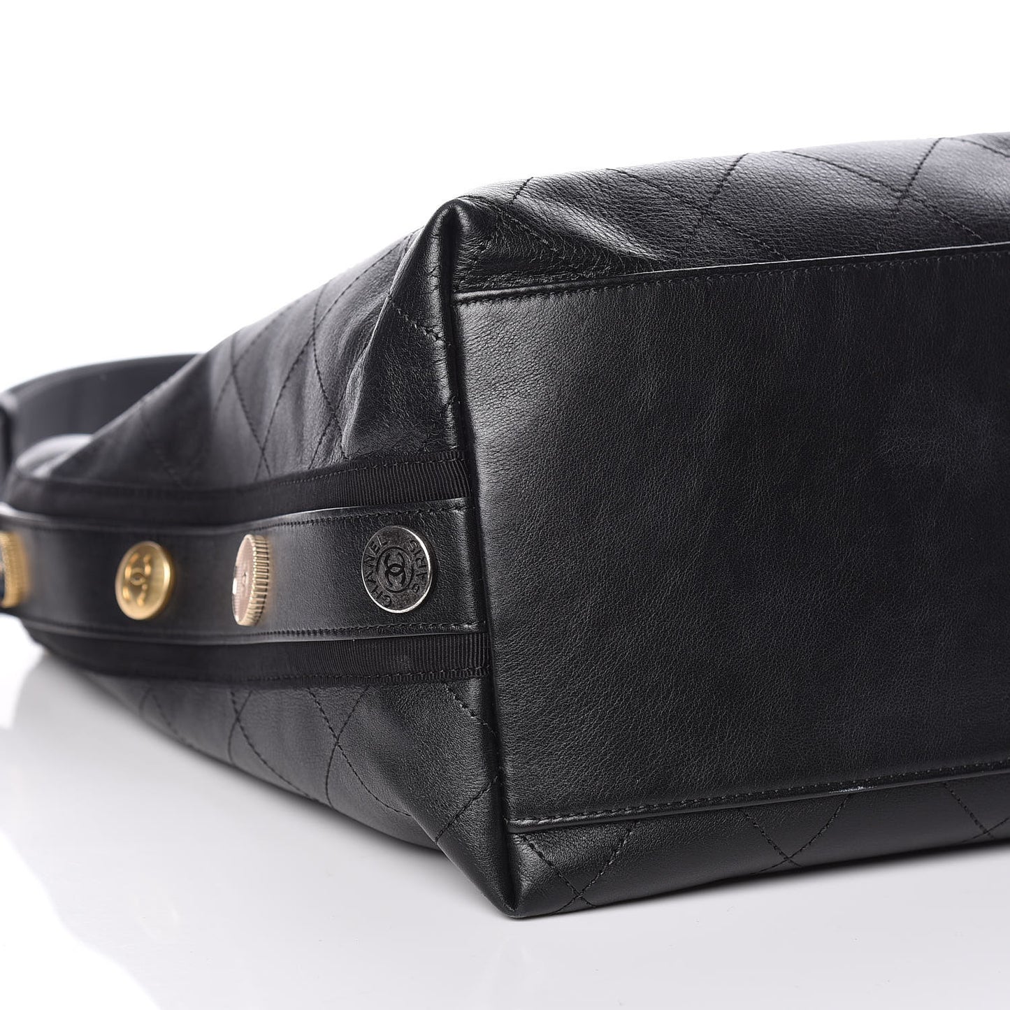Calfskin Stitched Large Button Up Hobo Black