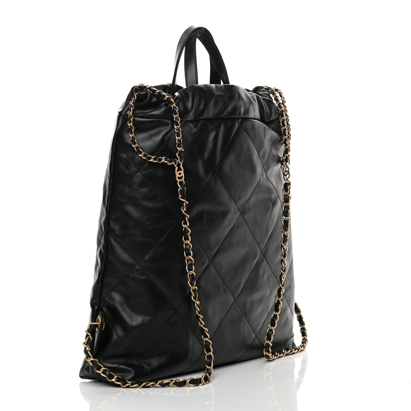 Shiny Calfskin Quilted Chanel 22 Backpack Black