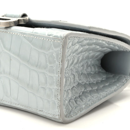 Balenciaga Shiny Calfskin Crocodile Embossed Hourglass Top Handle Bag XS Ash Blue 9 of 9