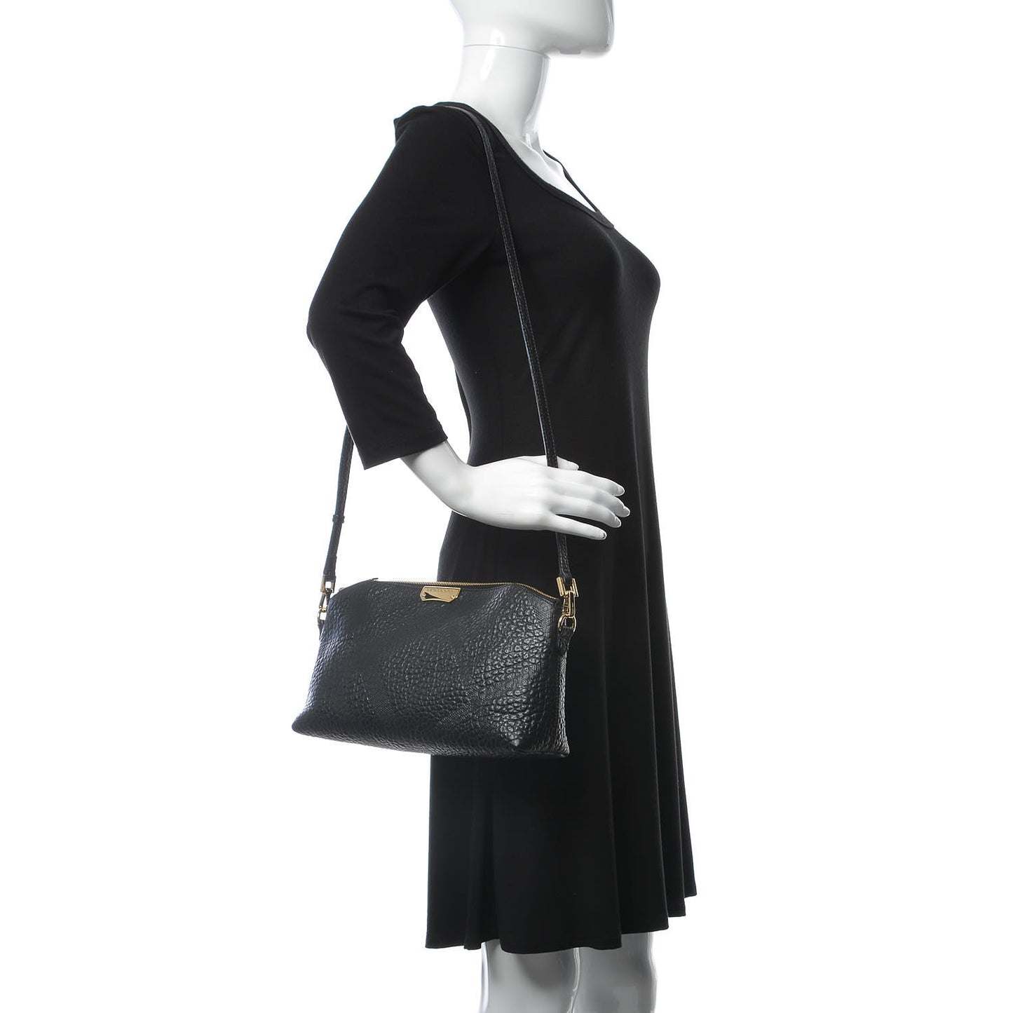 Signature Grain Calfskin Check Embossed Small Chichester Crossbody Clutch Bag Black