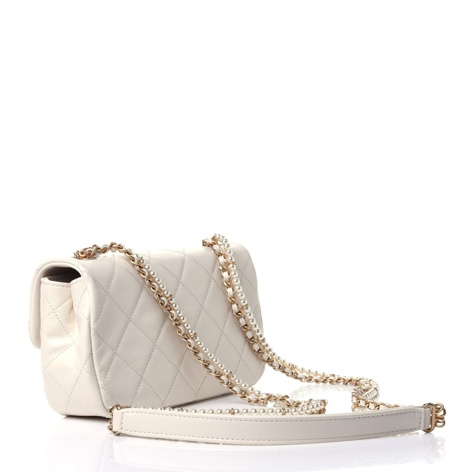 Chanel Calfskin Quilted Crystal Pearls Small Flap Bag White 2 of 11