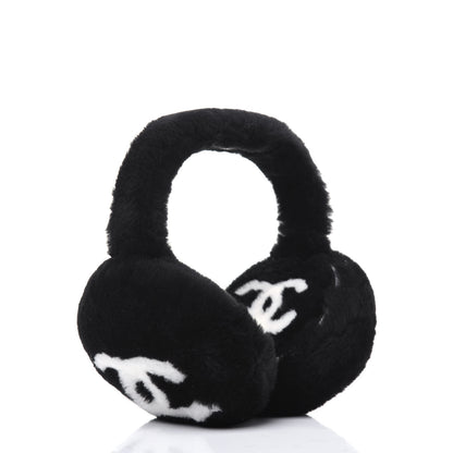 Chanel Shearling CC Ear Muffs Black White 2 of 3