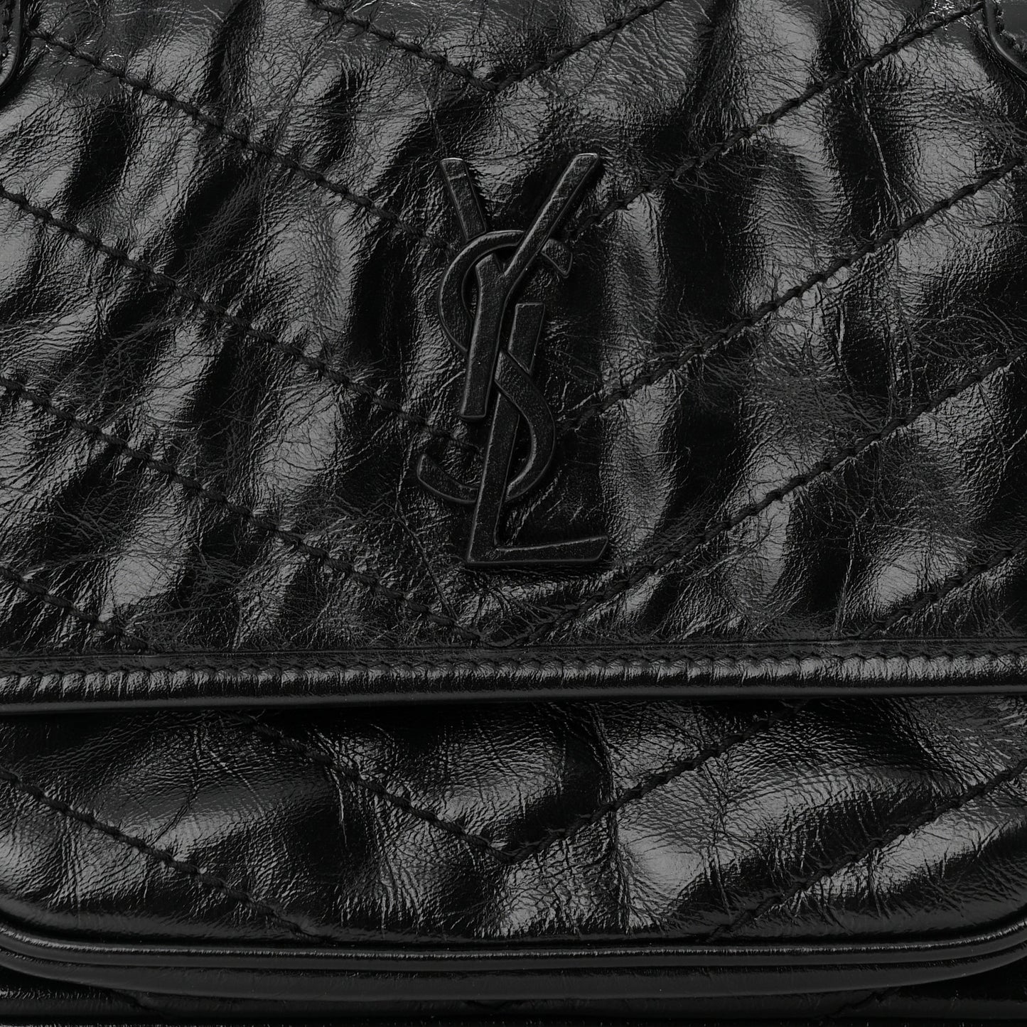 Crinkled Calfskin Matelasse Monogram Baby Niki Chain Satchel Black