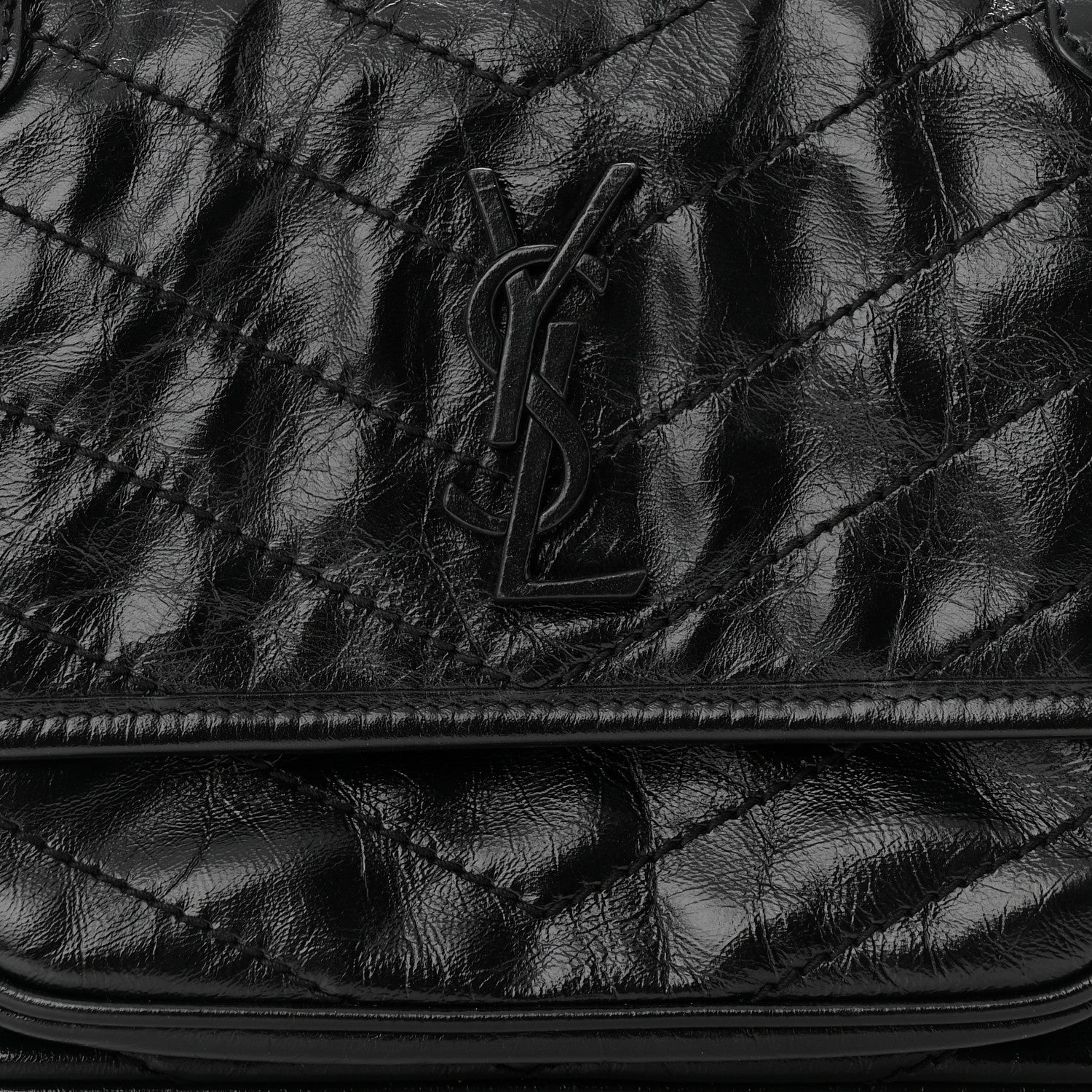Saint Laurent Crinkled Calfskin Matelasse Monogram Baby Niki Chain Satchel Black 8 of 11