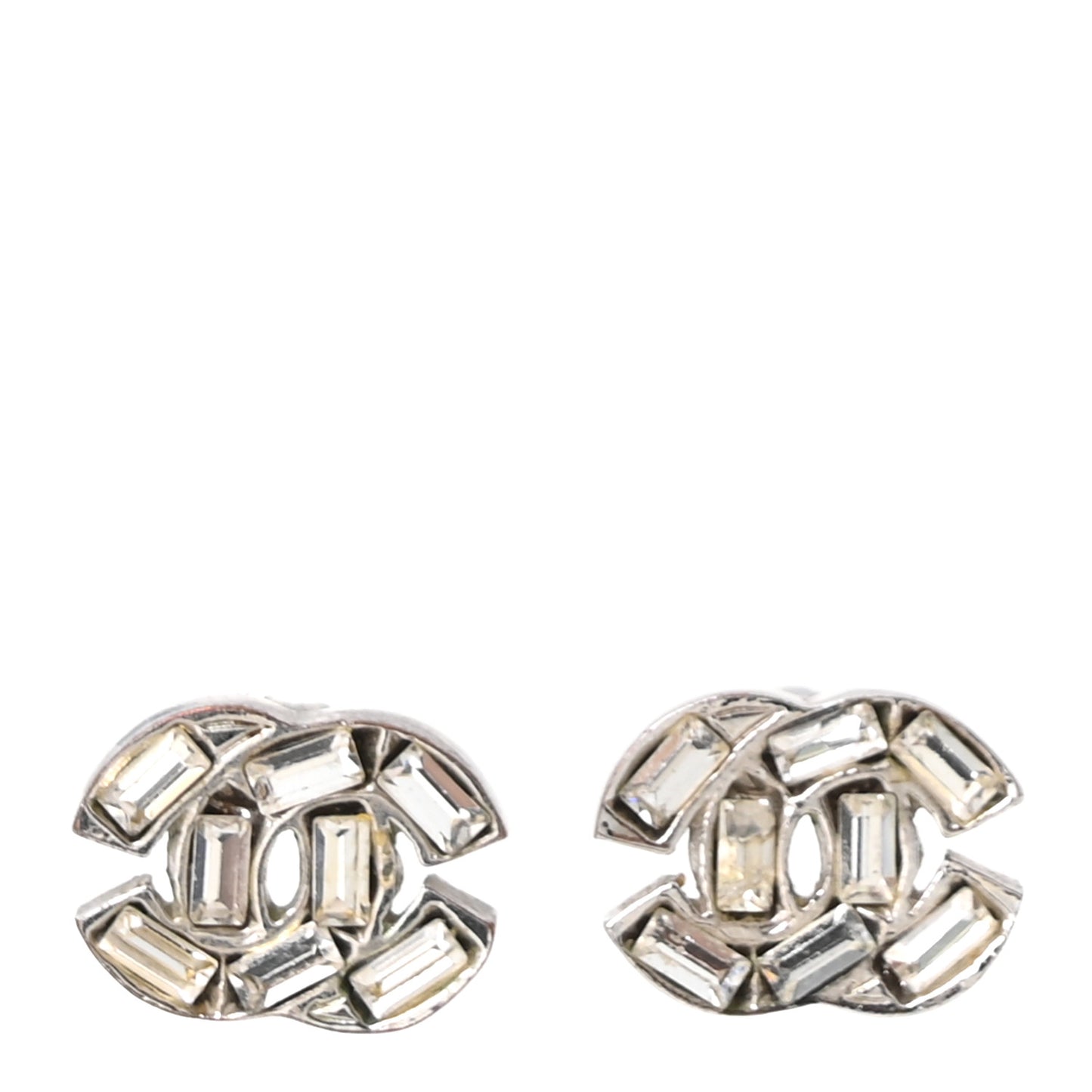 Baguette Crystal CC Earrings Silver