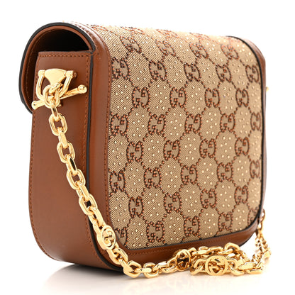 Gucci New Canvas Charisma Calfskin Crystal GG Monogram Mini Horsebit 1955 Shoulder Bag Camel Ebony 3 of 10