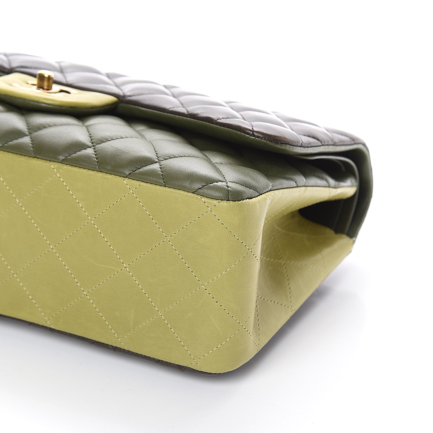 Chanel Lambskin Quilted Tri-Color Jumbo Double Flap Green Brown 8 of 8