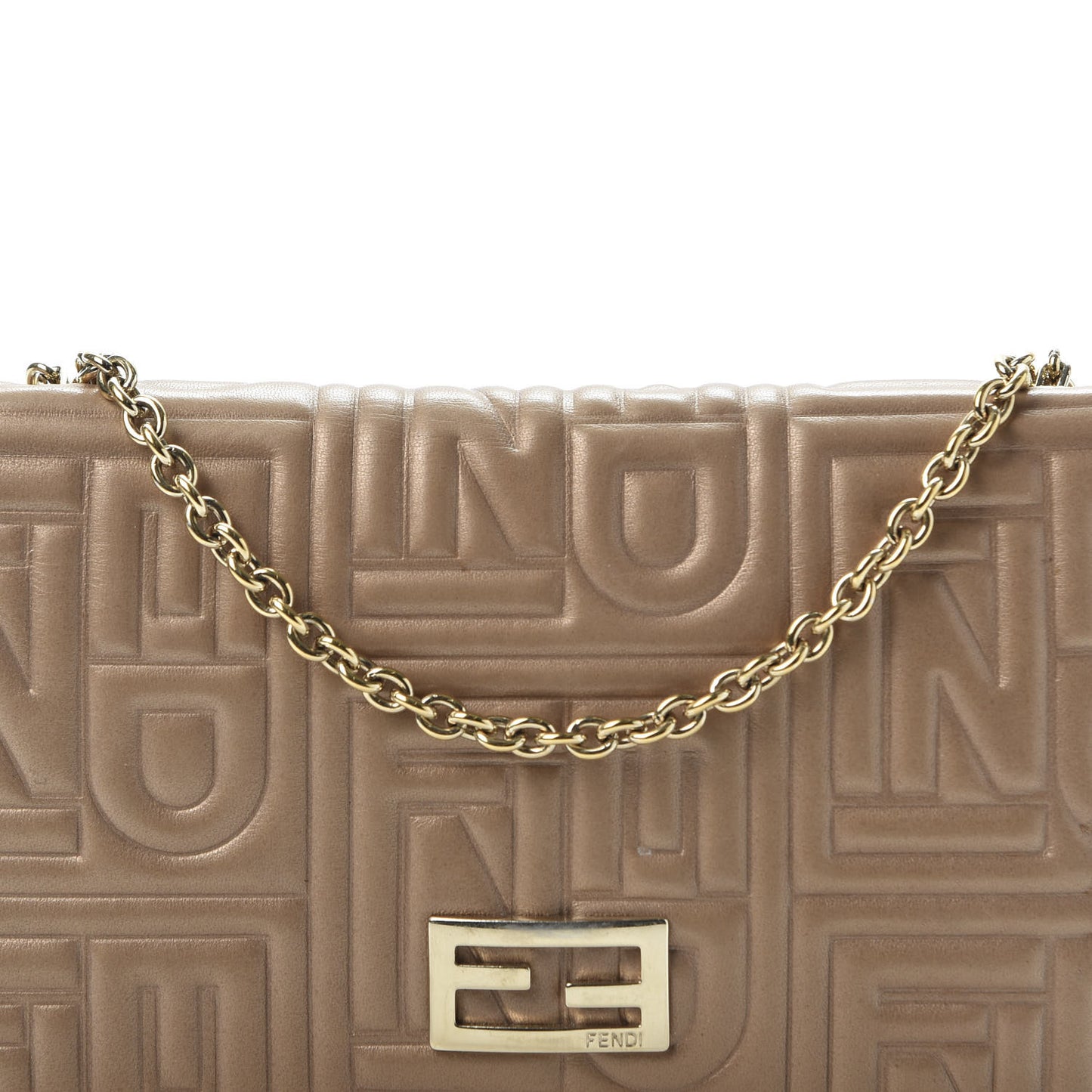 Metallic Nappa Logo Embossed Long Wallet On Chain Gold