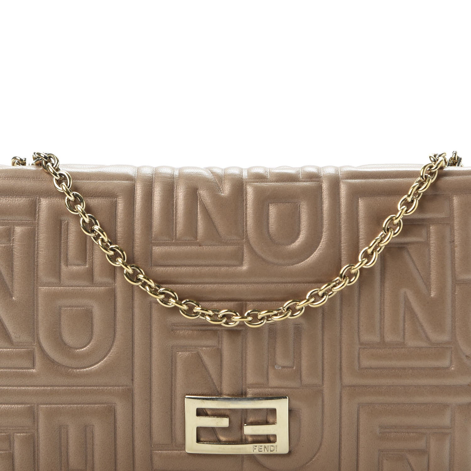Fendi Metallic Nappa Logo Embossed Long Wallet On Chain Gold 11 of 11
