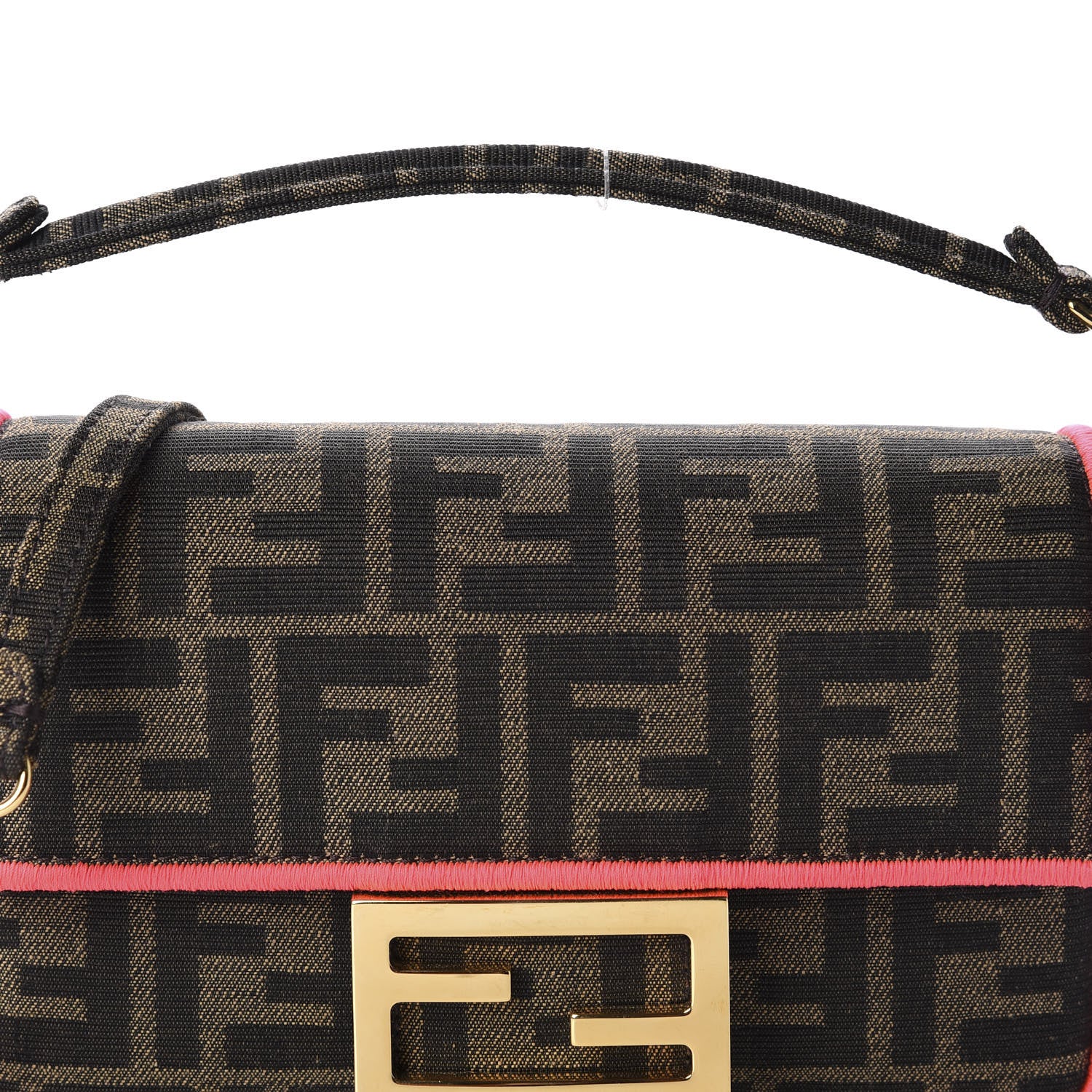 Fendi Fabric Jacquard FF 1974 Roma Armor Mini Baguette Tobacco Moro Fuxia Fluo 10 of 10