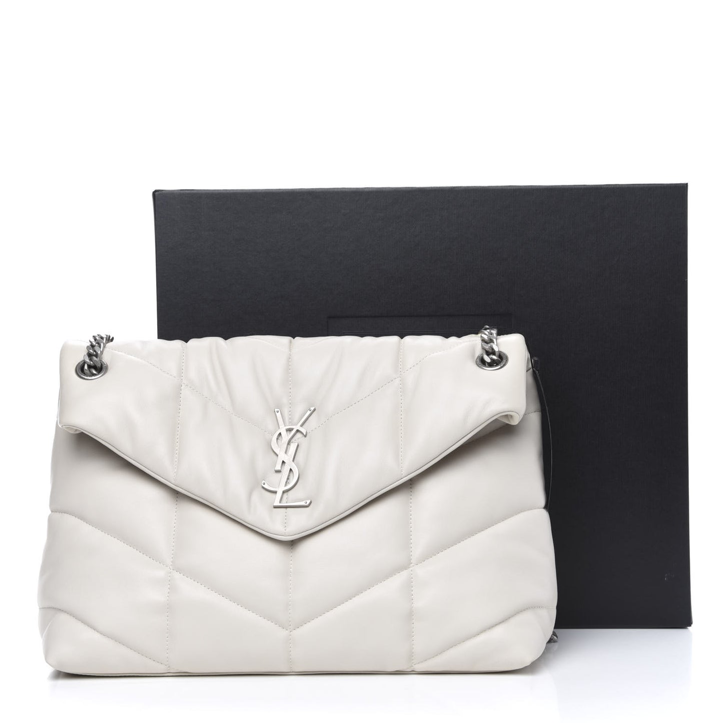 Lambskin Quilted Medium Loulou Puffer Monogram Chain Satchel Blanc Vintage