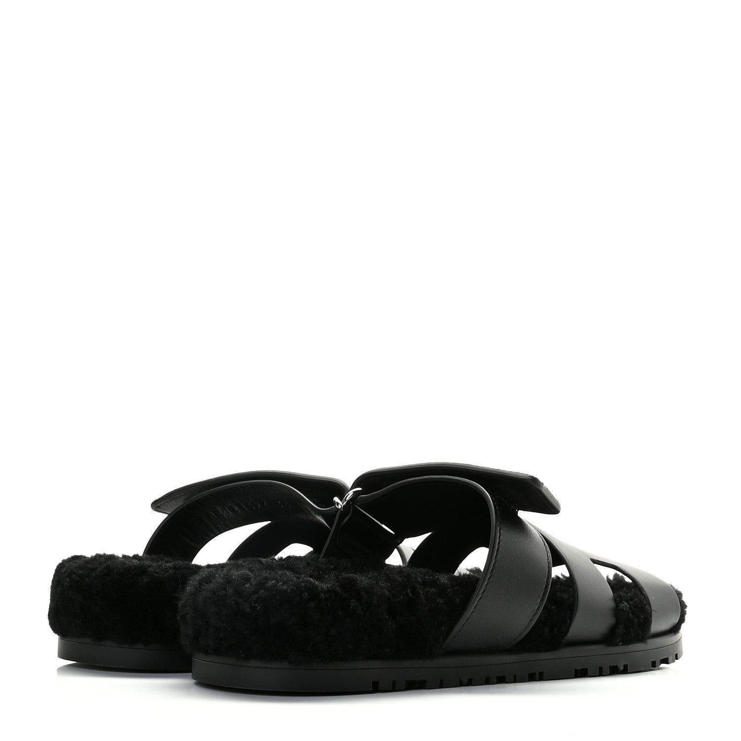 Hermes Calfskin Woolskin Womens Chypre Sandals 36 Black 4 of 12