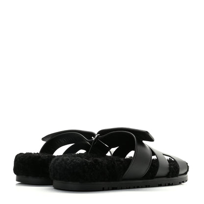 Hermes Calfskin Woolskin Womens Chypre Sandals 36 Black 4 of 12
