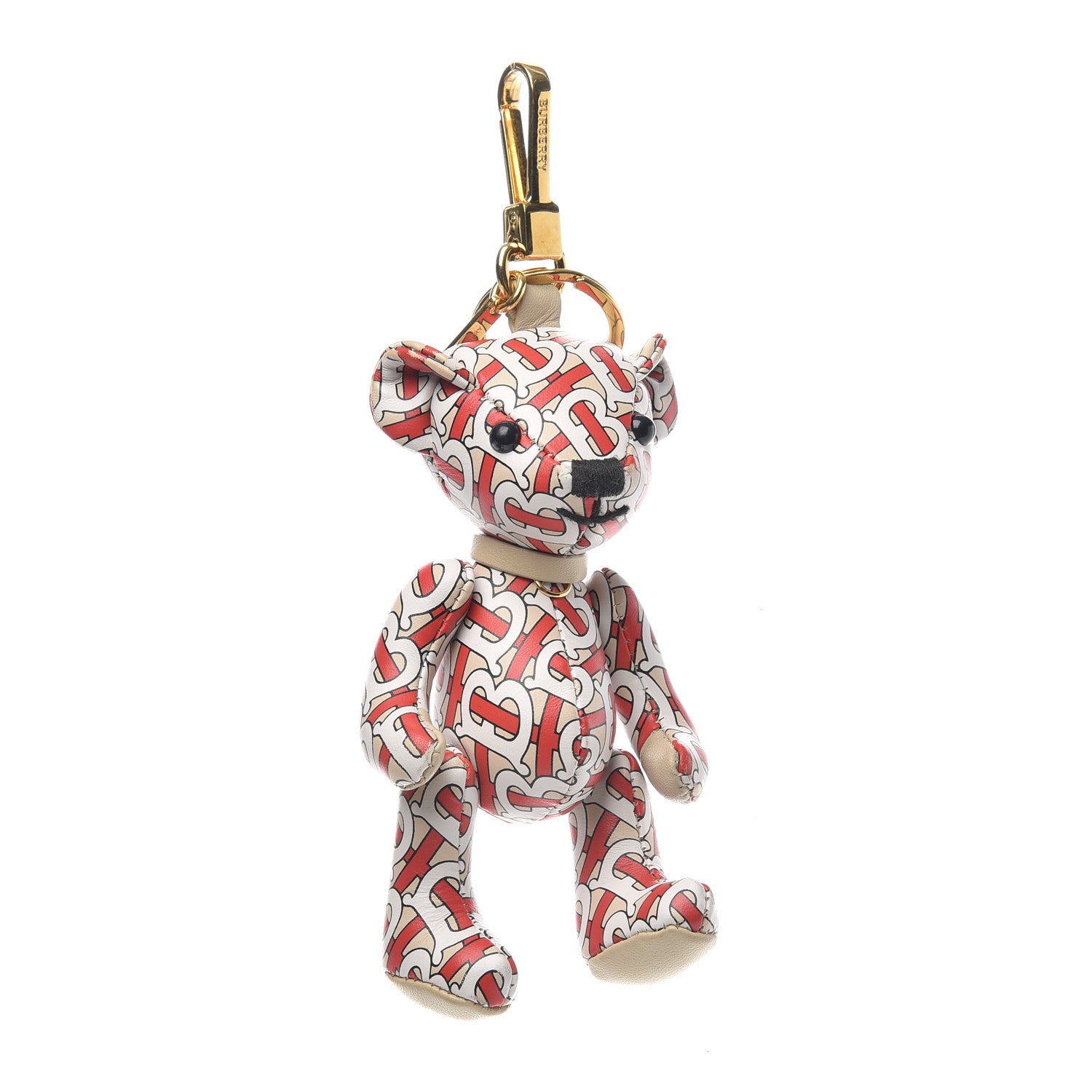 Burberry Calfskin Print Monogram Thomas Bear Bag Charm Beige Red 1 of 3