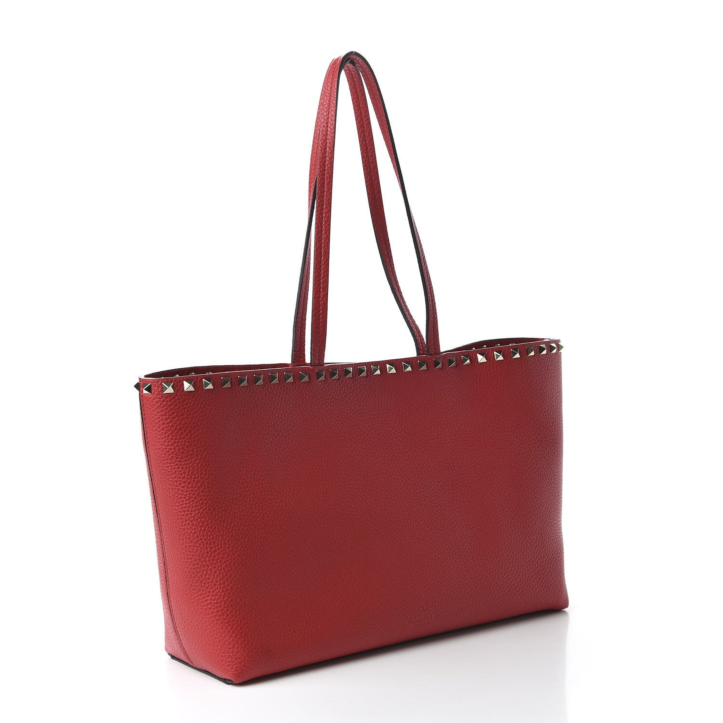 Grained Calfskin Small Rockstud Shoulder Tote Rouge Pur