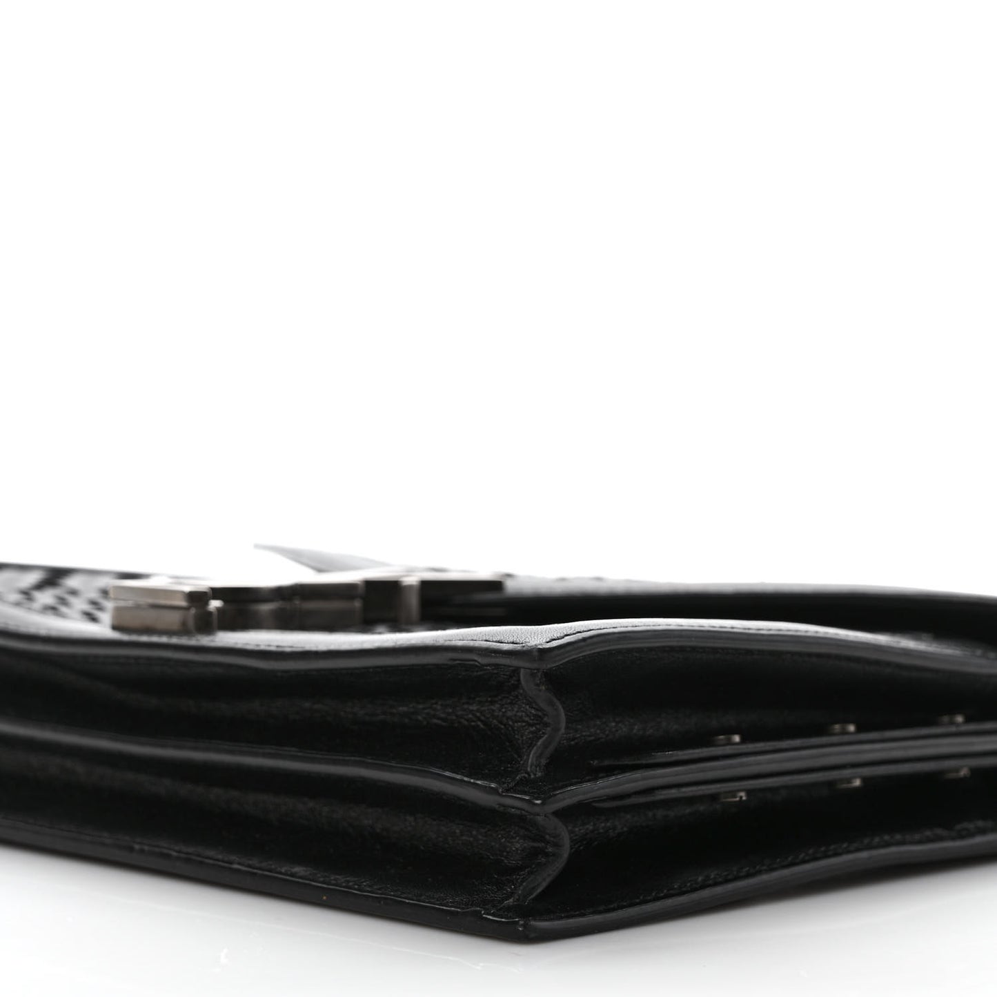 Calfskin Woven Monogram Cassandra Clasp Bag Black