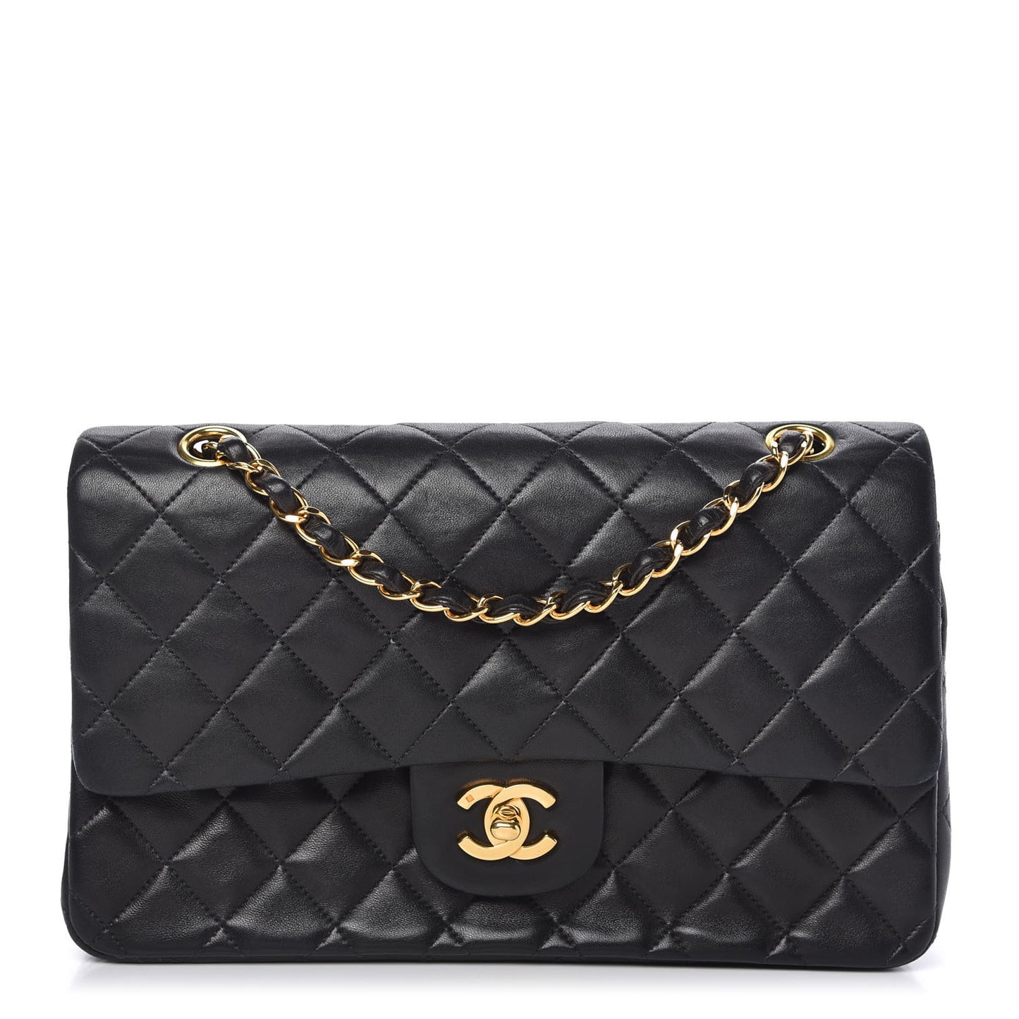 Lambskin Quilted Medium Double Flap Black