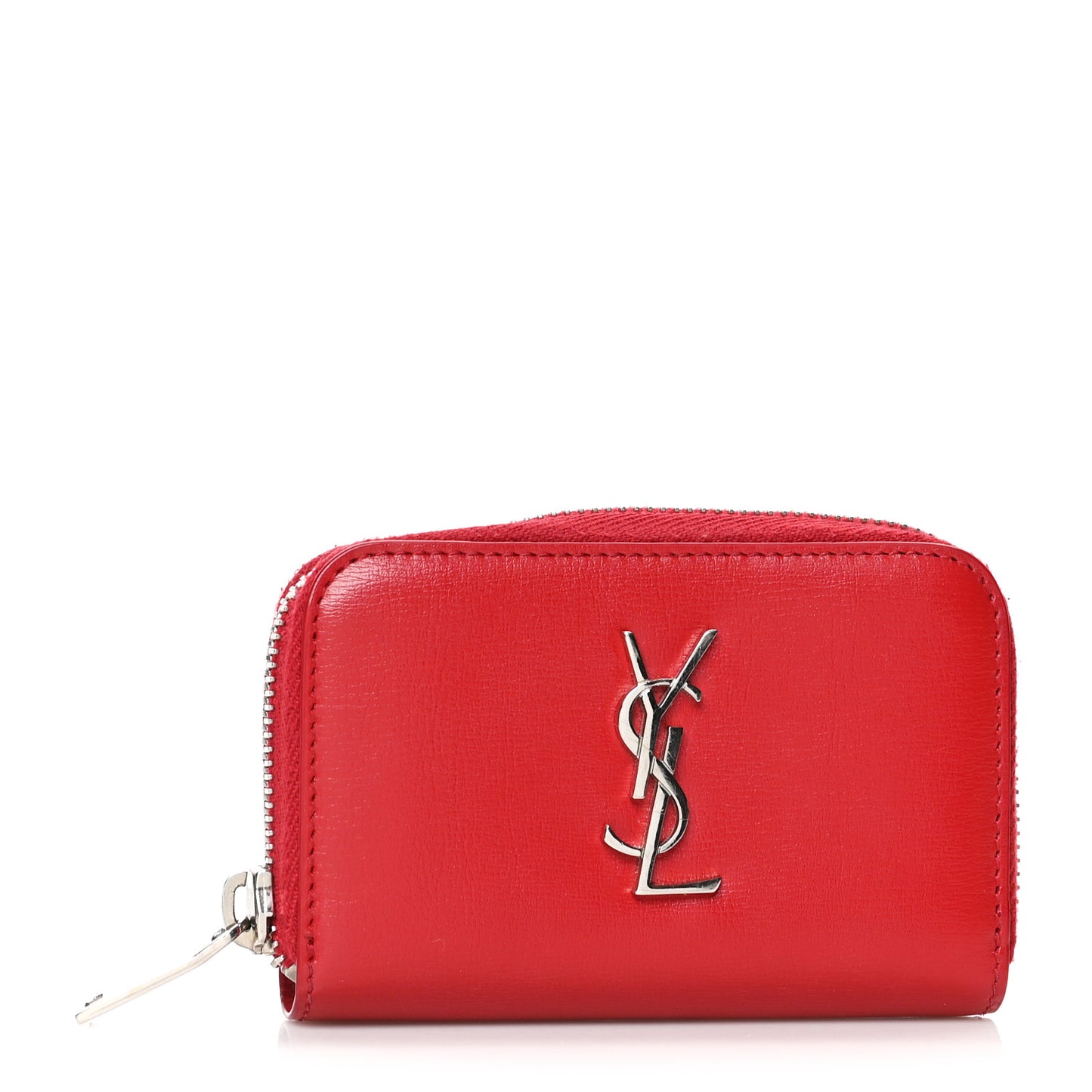 Calfskin Compact Zip Around Wallet Red