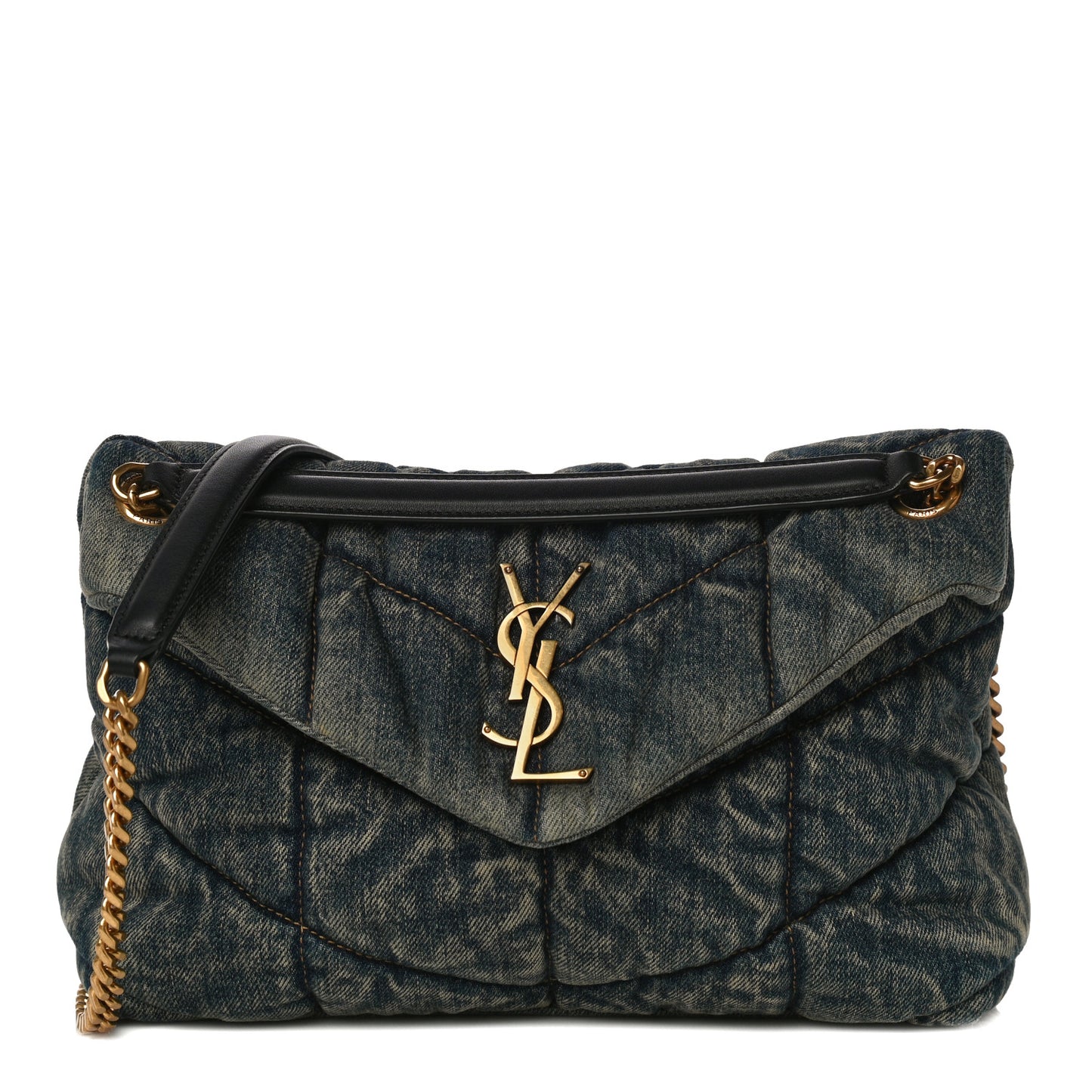 Denim Quilted Small Loulou Puffer Monogram Chain Satchel Rodeo Blue