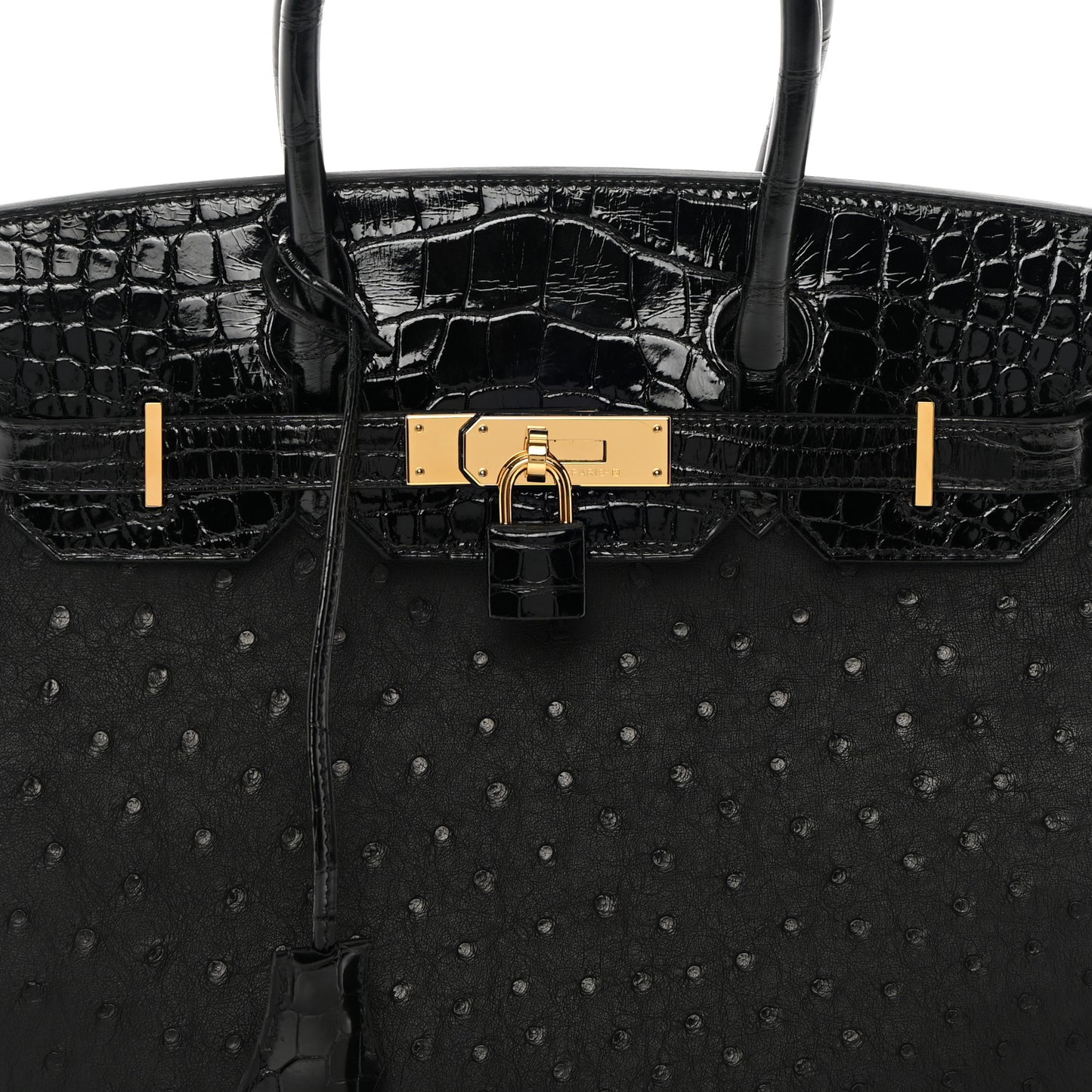 Ostrich Shiny Alligator Birkin Touch 30 Black