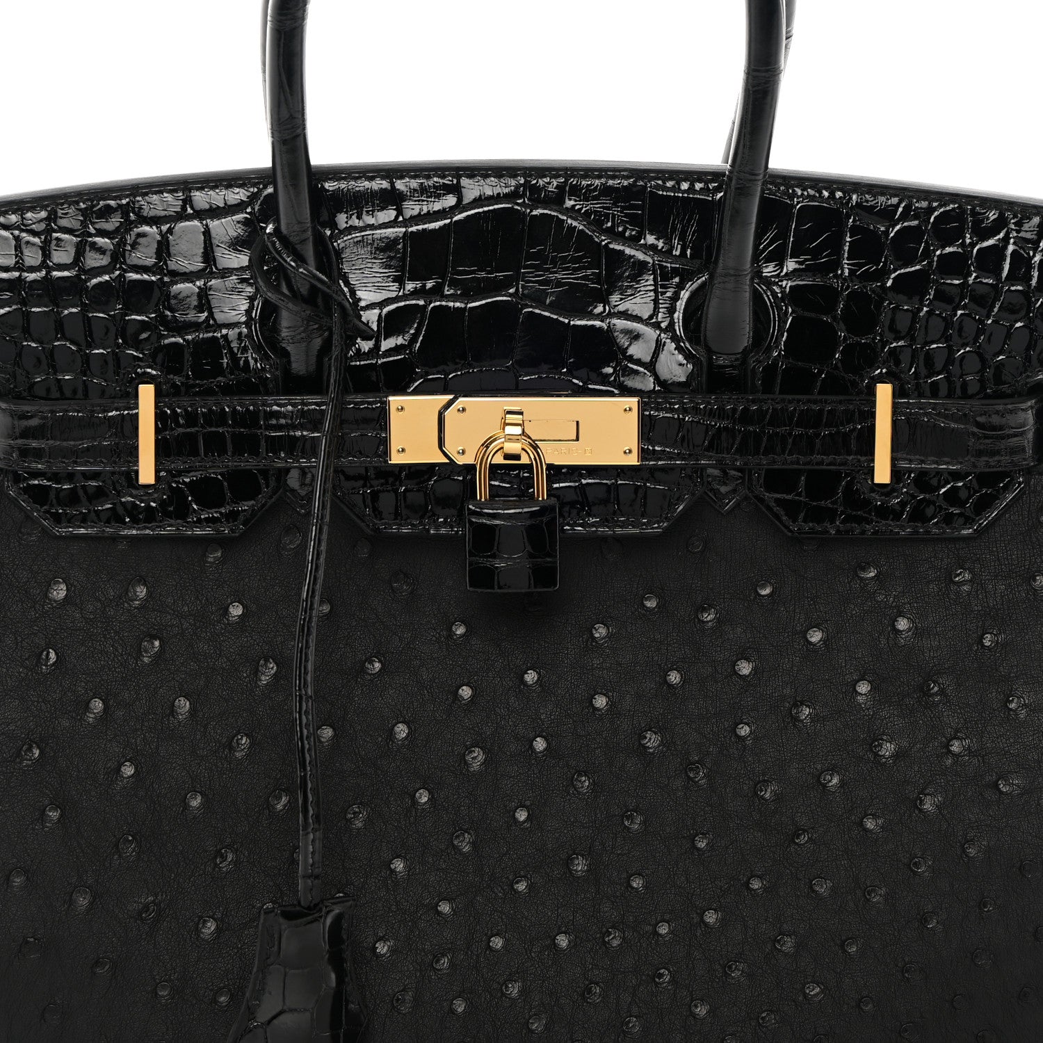 Hermes Ostrich Shiny Alligator Birkin Touch 30 Black 8 of 13
