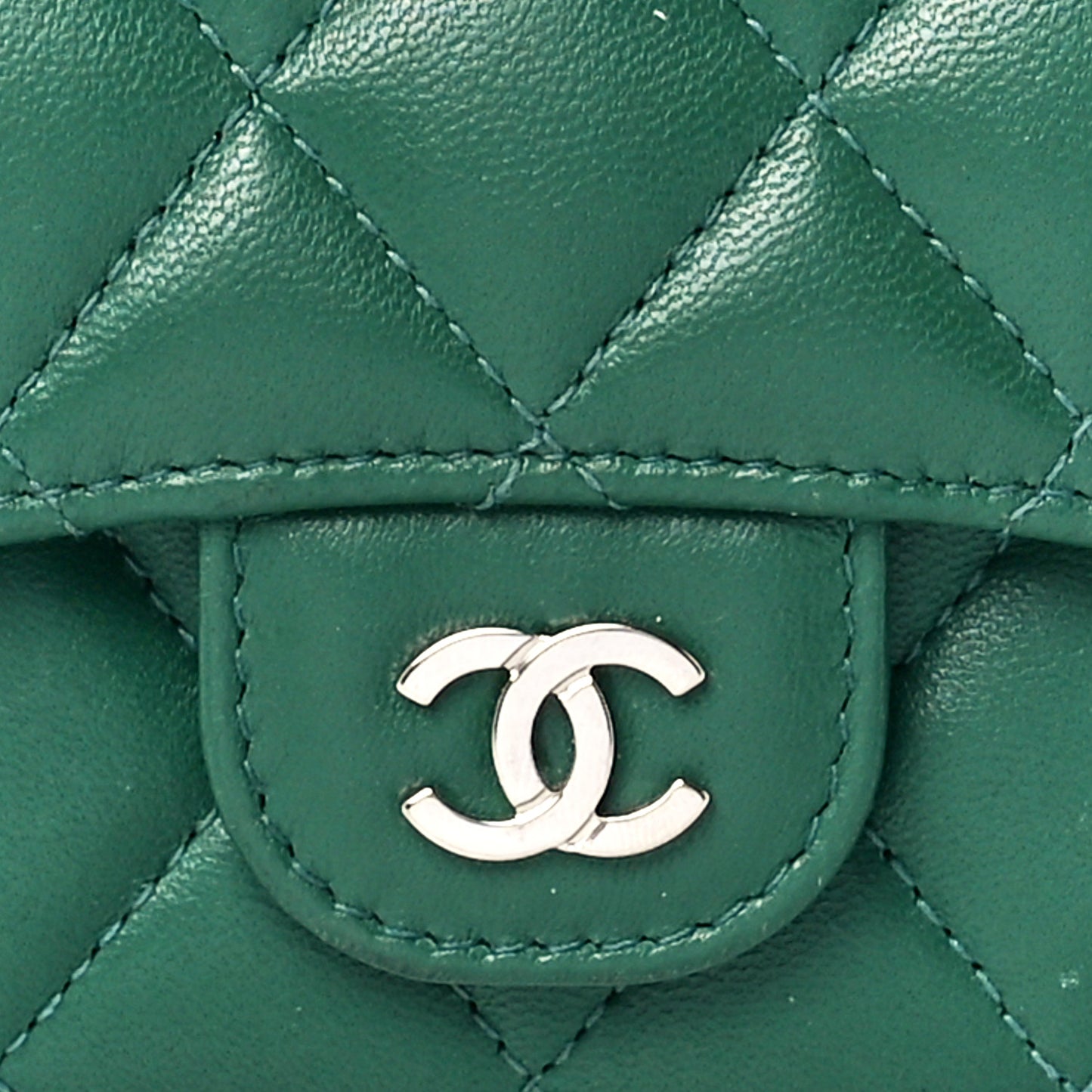 Lambskin Quilted Flap Card Holder Wallet Green