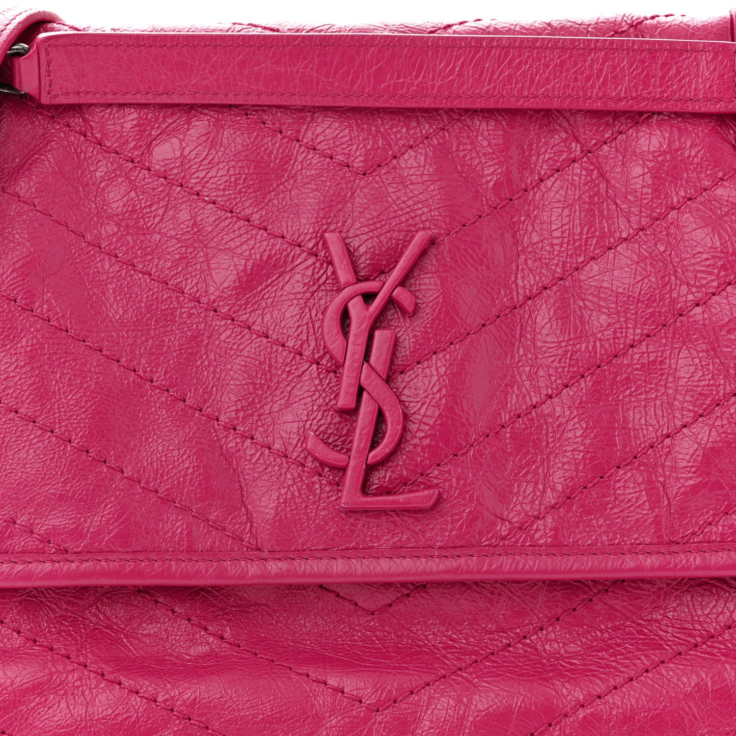 Crinkled Calfskin Matelasse Monogram Medium Niki Chain Satchel Freesia