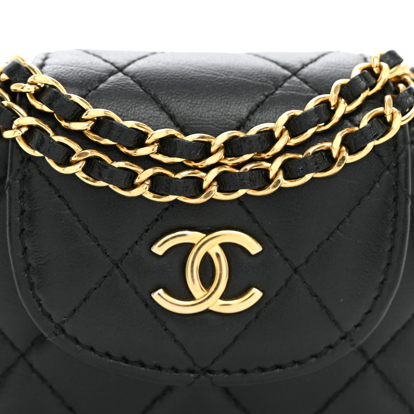 Lambskin Quilted Mini Accordion Clutch With Chain Black
