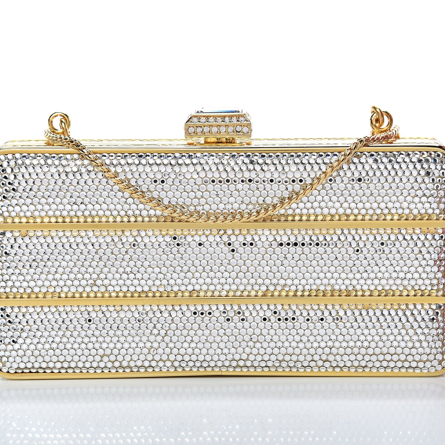 Swarovski Crystal Striped Minaudiere Clutch Silver Gold