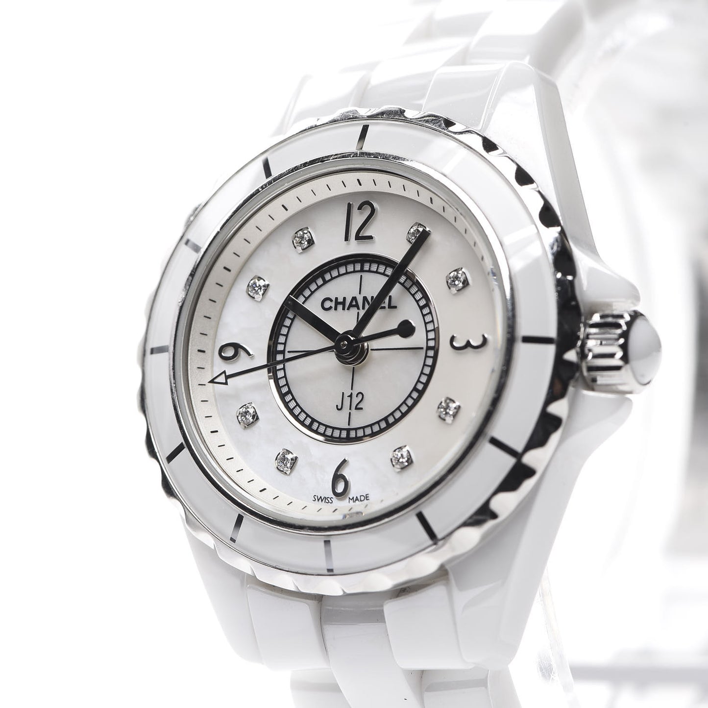 Stainless Steel Ceramic Diamond Mother of Pearl 29mm J12 Quartz Watch White