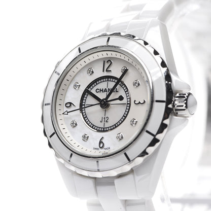 Chanel Stainless Steel Ceramic Diamond Mother of Pearl 29mm J12 Quartz Watch White 6 of 7