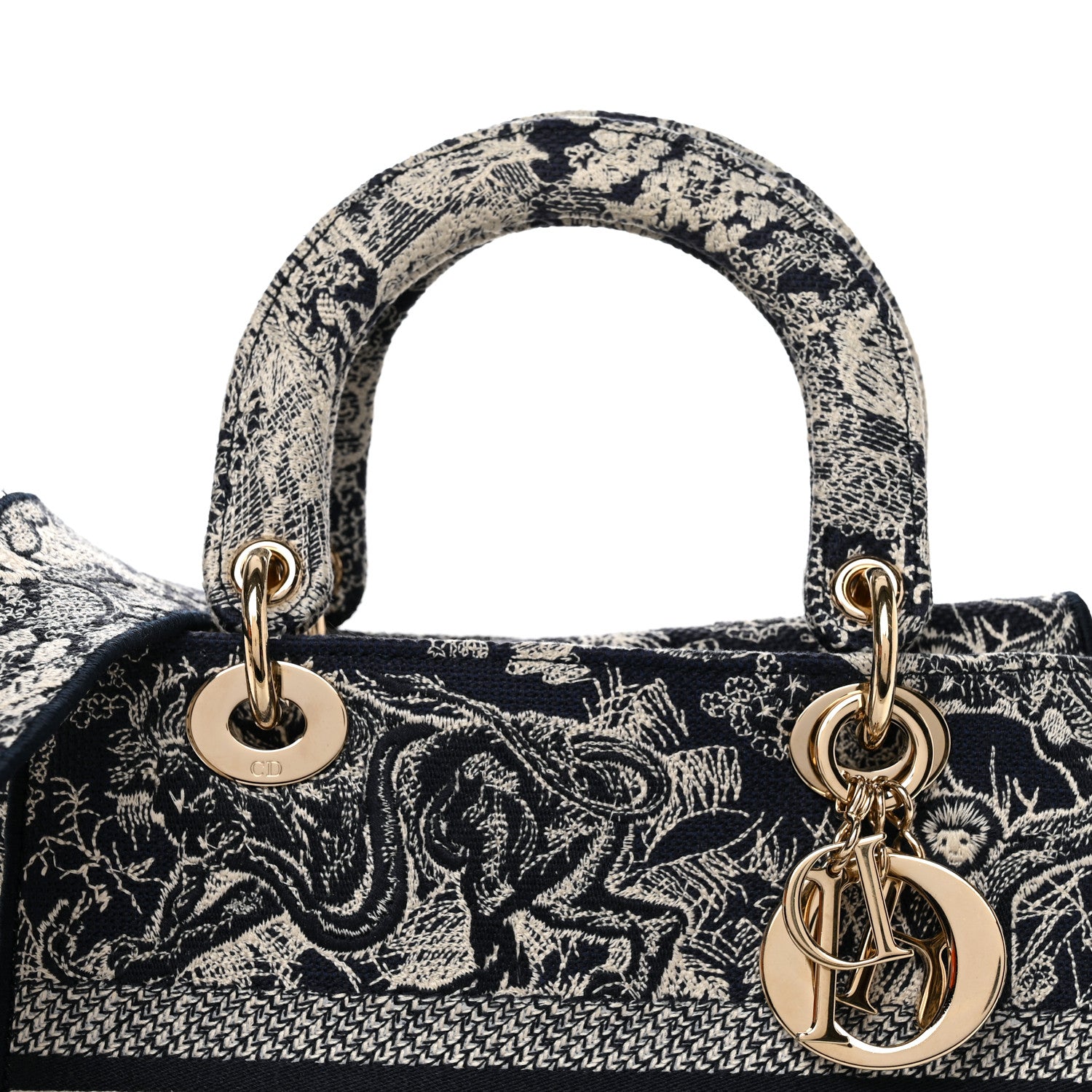 Christian Dior Canvas Toile De Jouy Reverse Embroidered Medium Lady D-Lite Navy 8 of 11