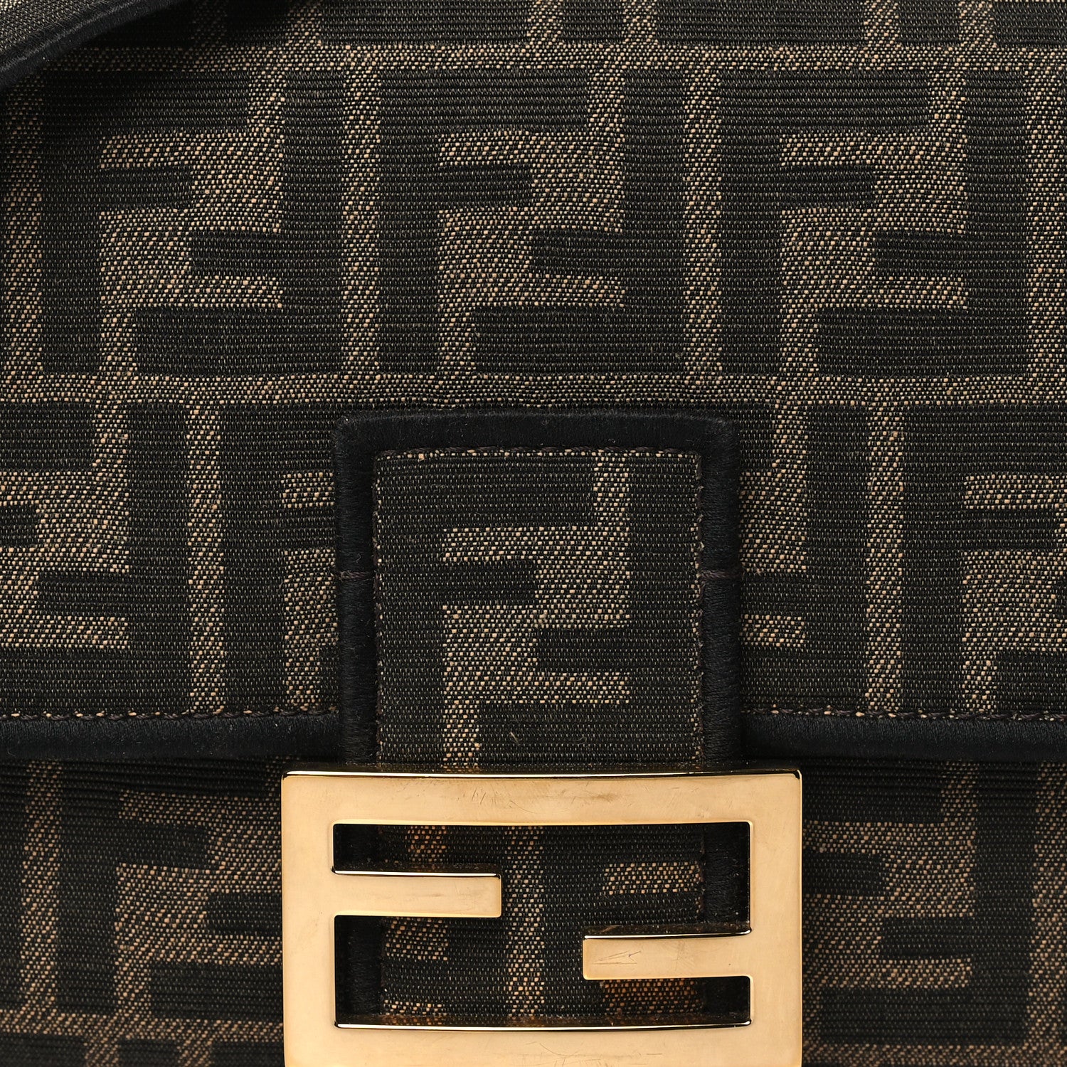 Fendi Fabric Jacquard FF 1974 Medium Baguette Tobacco Moro Black 7 of 9